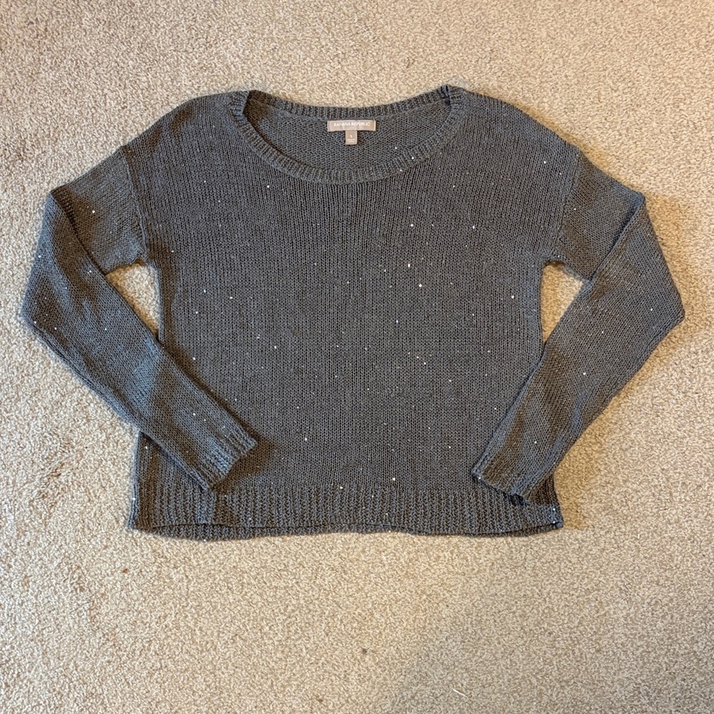 Banana Republic Gray Crewneck Sweater with Sequined Sparkle